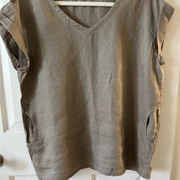 Sak’s Fifth Avenue THREADS Tunic Style Linen Top w/ Pockets, M Taupe - Picture 11 of 15